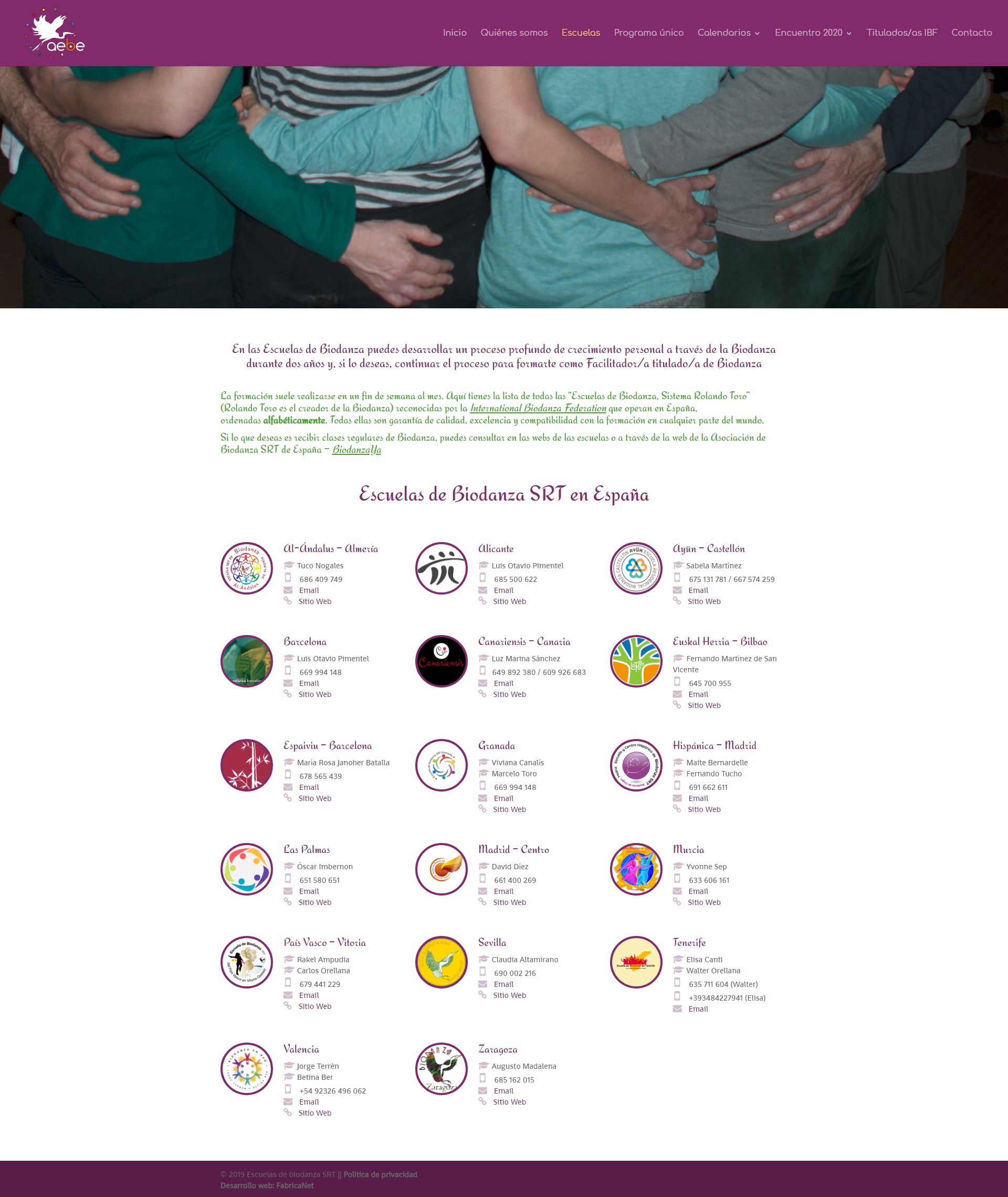 AEBE Escuela de Biodanza Diseño web FabricaNet