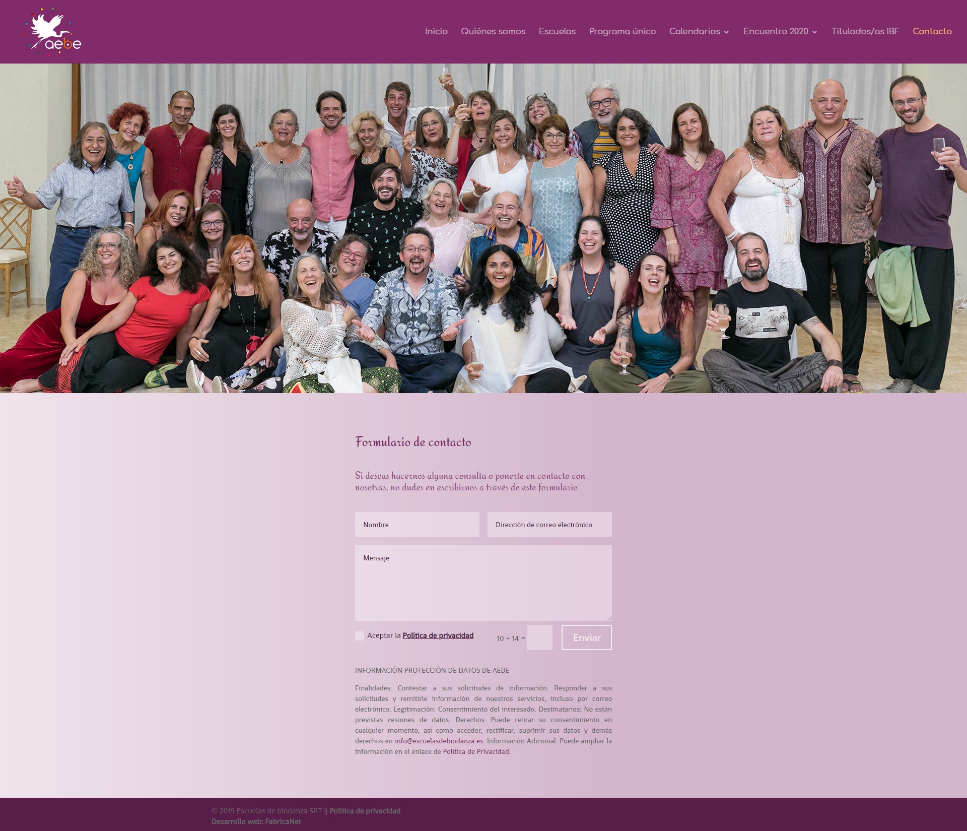 AEBE Escuela de Biodanza Diseño web FabricaNet