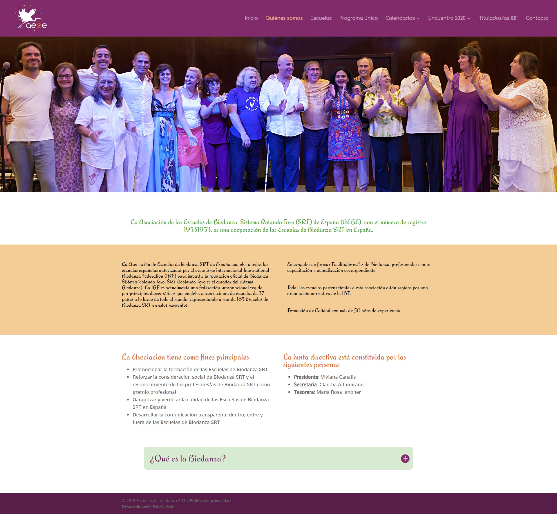 AEBE Escuela de Biodanza Diseño web FabricaNet